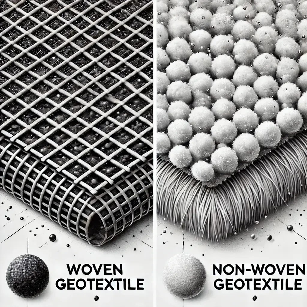Ilustrasi jenis geotextile woven dan non-woven