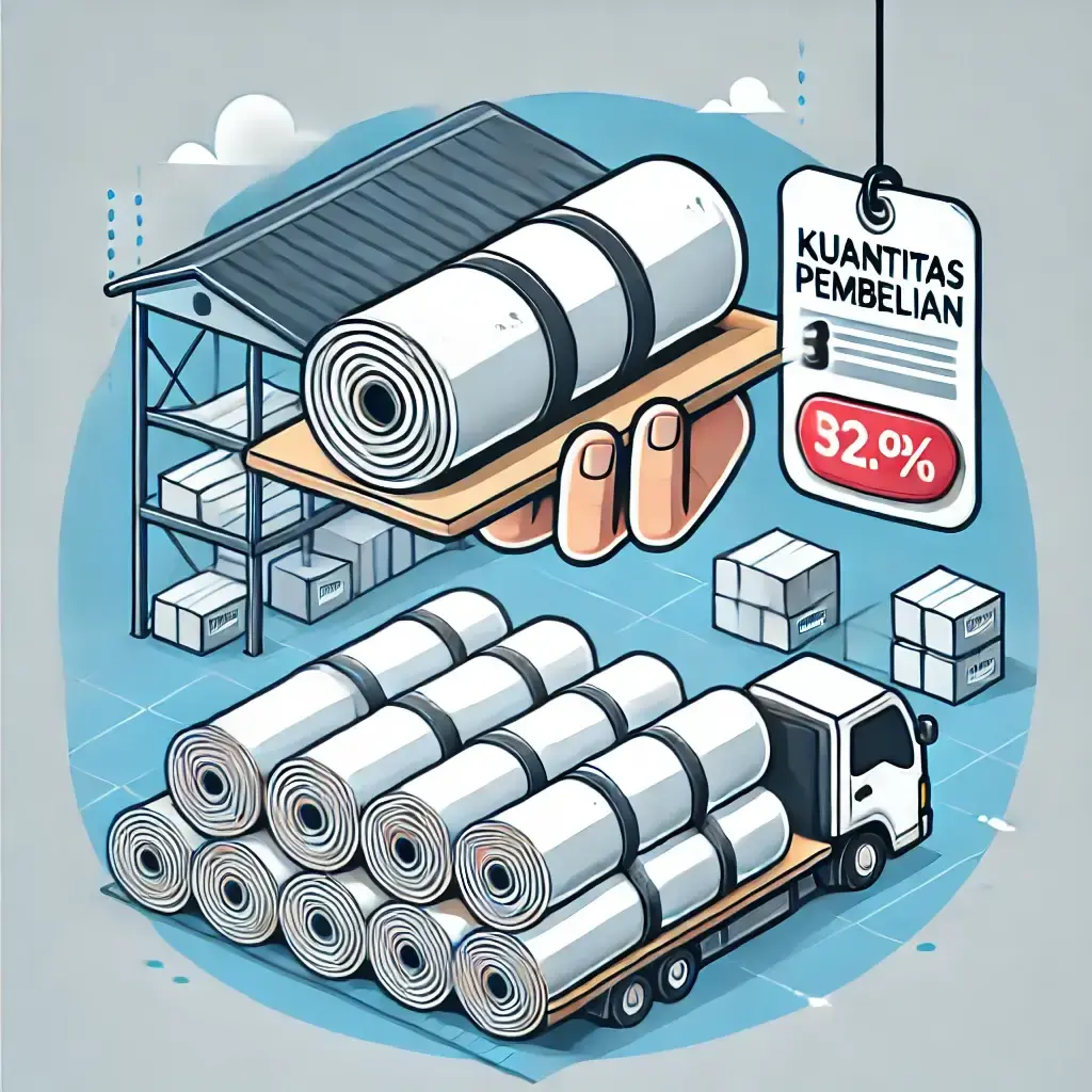 Geotextile dalam jumlah besar di gudang